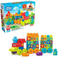 Mega Bloks Le train des Lettres, jeu de blocs de construction, 60 pieces, jouet pour bebe et enfant de 1 a 5 ans, DXH35
