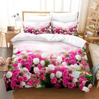 Parure de lit 3D imprimé Roses roses fleurs belles 1 personnes 1 housse de couette 150*200cm + 2 taies d'oreillers 63*63cm