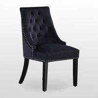 Windsor - Chaise Capitonnée en Velours Noir  - Style Classique & Design - Pieds en Bois - Salle à Manger, Salon ou Coiffeuse