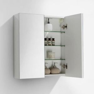 ARMOIRE DE TOILETTE Armoire de toilette suspendue SIENA - Blanc laqué - 3 étagères en verre