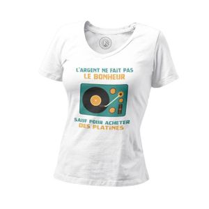 T-SHIRT T-shirt Femme Col V Platines Vinyle DJ - L'argent 
