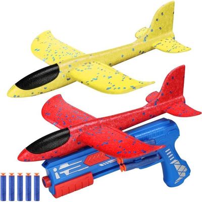 Birshe Lanceur D’avions Jouet – 3 Planeurs Mousse EPP + Pistolet Catapulte – LED Tête – 2 Modes De Vol – Extérieur Dès 3 Ans – Cadeau Enfants