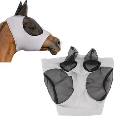 Masque Anti-Mouches Cheval 1 Pièce Avec Oreilles Et Filet De Nez - Tissu Tricoté Respirant Noir