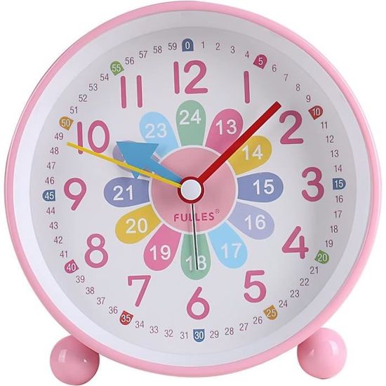 VOSSOT Réveil Numérique Enfant – Silencieux, Veilleuse, Snooze, Compact, Piles AA – Rose, Sans Tic-tac