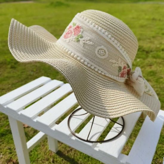 Chapeau De Paille Panama Femme Anycosy Large Bord Fedora Été UPF50+ - Protection Soleil Plage Vacances