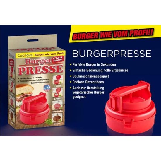 Cucinova Burger Press - Patty Press - des hamburgers parfaits en quelques secondes ! - lavable au lave-vaisselle - environ Ø 12 cm, 
