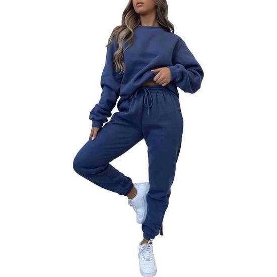 Survêtement Femme 2 Pièces Doublé Fourrure - Sweat à Capuche Zippé Et Pantalon Jogging - Chaud Et Confortable Pour Automne/hiver - 12