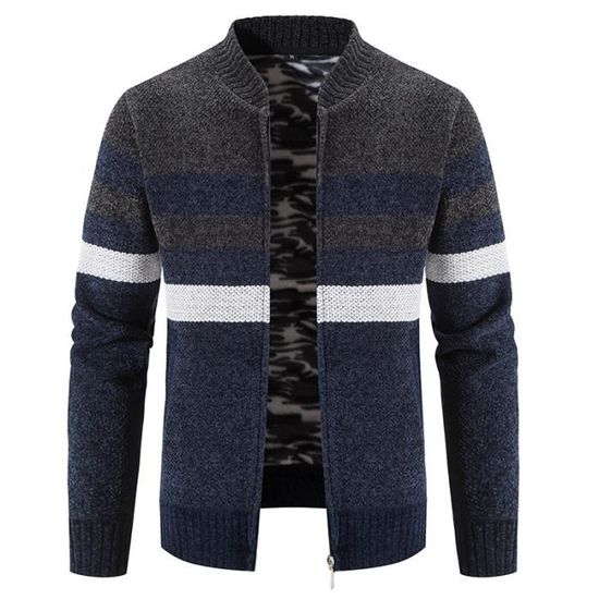 Cardigan Homme Léger En Mailte Fine - Col V, Fermeture Éclair, Poches, Hiver Doux