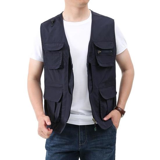 Gilet De Pêche pour Hommes,Hommes en Plein Air Casual sans Manches Multi- Poches Plus La Taille Solide Couleur Rouge Gilet De Pêche, Hommes Photographie Camping Chasse Randonnée Alpiniste Caméra