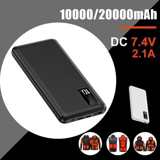 Batterie Externe - MOMOTOU - 20000mAh - Charge Rapide - Noir - Compatible Gilet Chauffant - Téléphonie