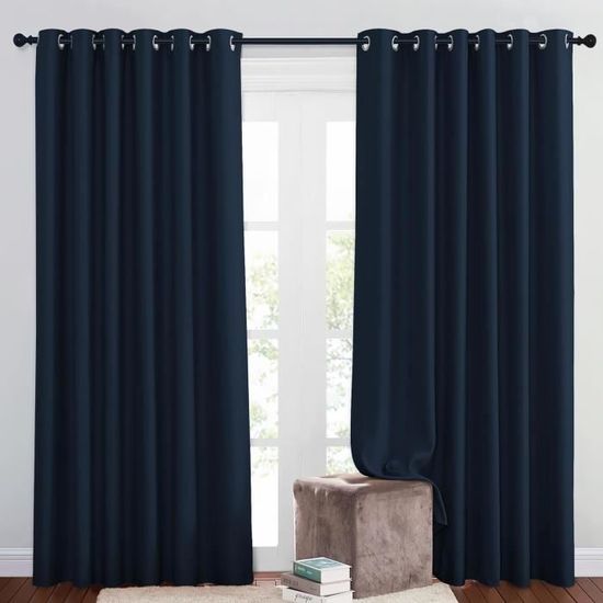 Rideau Occultant Thermique 245x132 Cm - Tissu Triple épaisseur Coupe-vent - Coloris Beige à Oeillets - Pour Salon, Chambre, Bureau