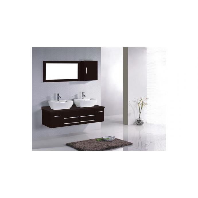 Meuble de salle de bain Hera 2 vasques + 1 Miroir - Wengé