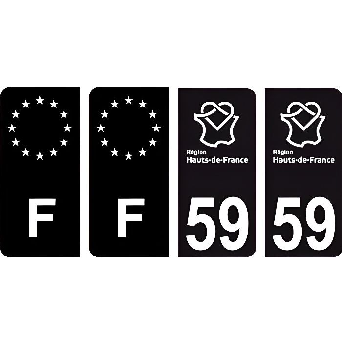 59 Nord logo noir autocollant plaque immatriculation auto ville sticker Lot de 4 Stickers - Angles : arrondis
