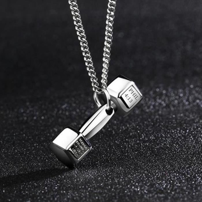 Charme homme Unisexe Titane Acier Barbell Haltère Pendentif Gym_argent