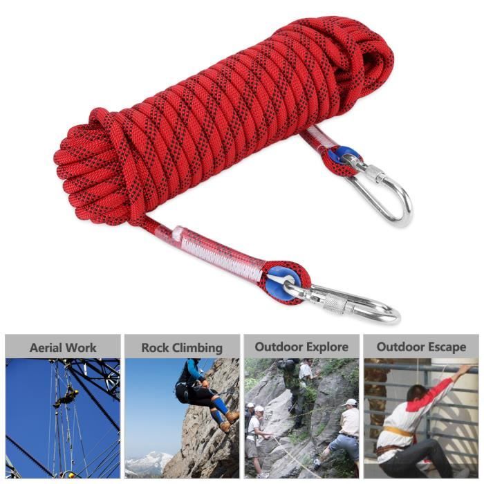 20m Corde d'Escalade pour Escalader Parachute Robuste 12mm Rouge