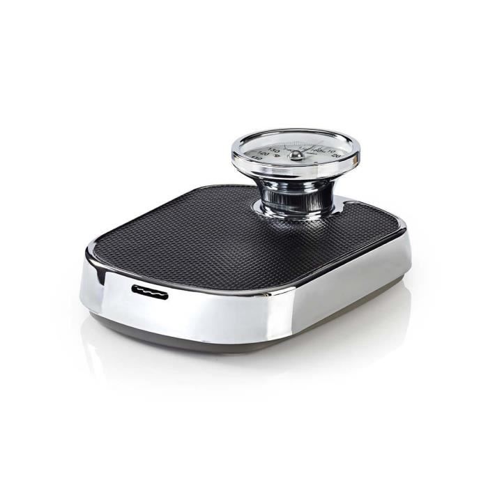BALANCE PESE PERSONNE DESIGN RETRO NOIR 160 Kg A AIGUILLE FINITION ACIER BROSSE