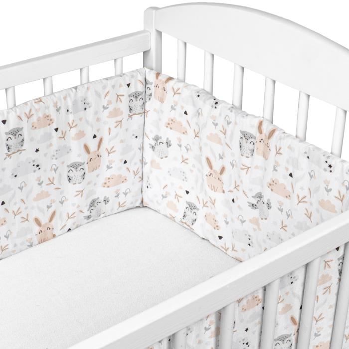 Tour de lit bebe garcon 180 x 30 cm - contour lit bebe respirant Coton avec Motif Hibou