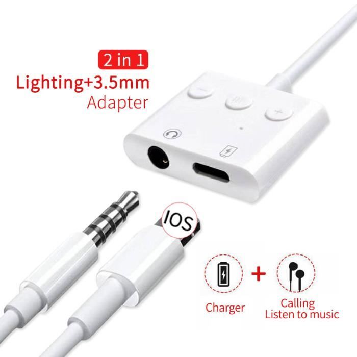 Chargeur d'adaptateur audio Jack 2 en 1 3,5 mm pour connecteur de casque d'écouteurs Iphone