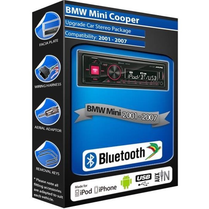 BMW Mini Cooper car radio Alpine UTE-200BT Bluetooth Handsfree Mechless Stereo