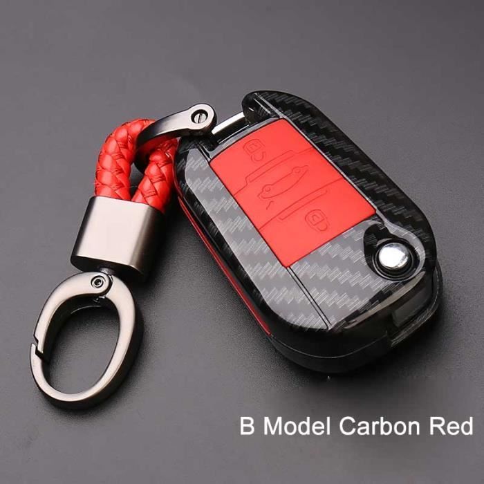 Coque clé,Étui porte clé de voiture En fiber de carbone, protection pour Peugeot 301 308S 308 408 2008 3008 - Type B Carbon red