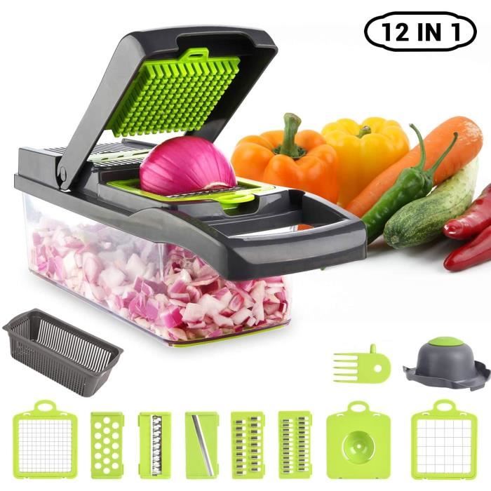 Yhong 12 en 1 Mandoline de Cuisine Multifonction, Couteau Couper Hacher Professionnelle pour Légume Fruit Coupe Uniformément