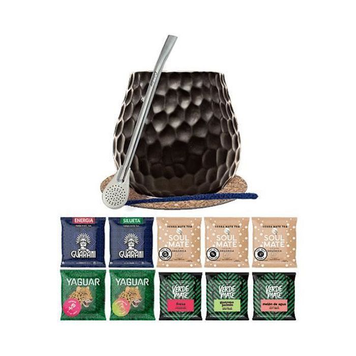 Yerba Mate Set échantillons 10x50g Mug Tasse 400 ml Bombilla