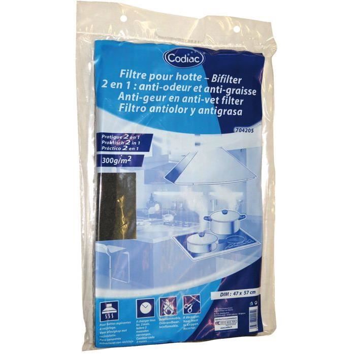 Bi-filtre pour hotte anti-odeur et anti-graisse - 47x57 cm