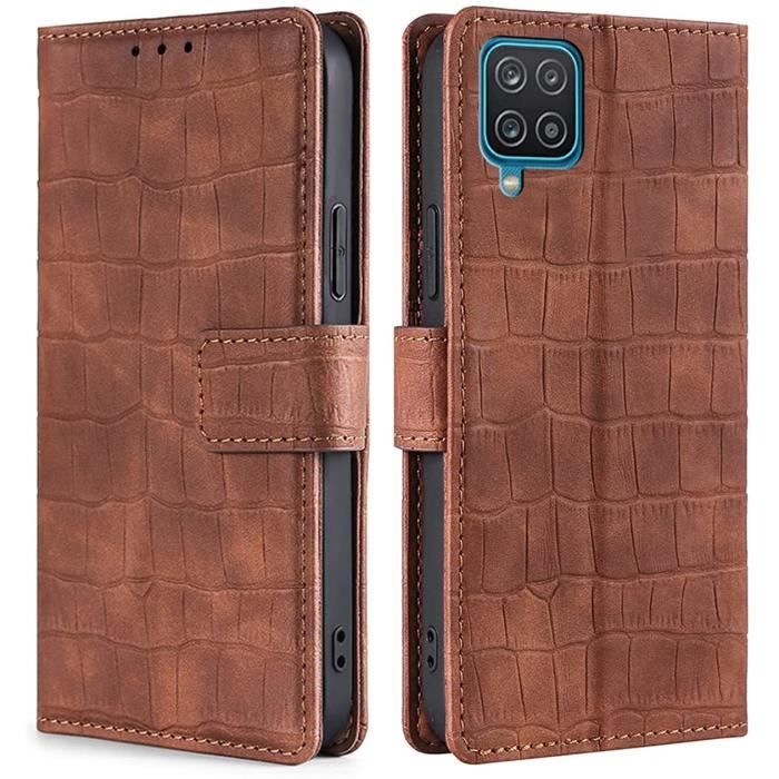 Case pour Samsung Galaxy A12 Coque Portefeuille Pliable Présentoir et Fente pour Carte Samsung Galaxy A12 Marron AC