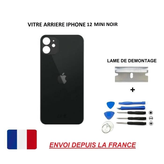 ITECHFRANCE® vitre arrière compatible IPHONE 12 MINI NOIR 5.4 qualité origine en verre, coque cache batterie double face Adhésif,LAM