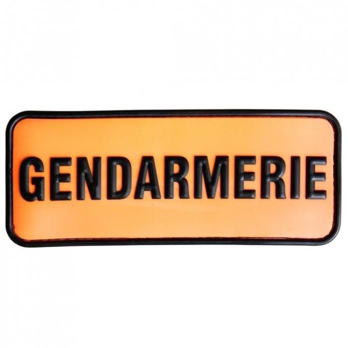 BRASSARD SCRATCH SIGLE GENDARMERIE EN PLASTIQUE ORANGE ET NOIR EQUIPE JEU SPORT AIRSOFT