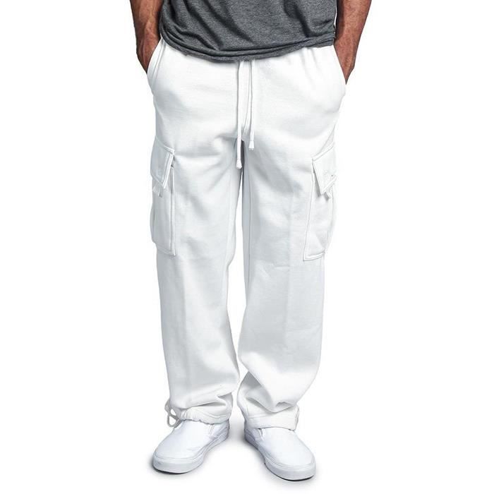 Pantalons Hommmes De Survêtement Cordon Élastique La Taille De Poche Solide Loose Straight Movement Joggers Casual