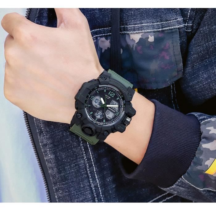 Montre Enfant Garçon Digital-analogique pour 6-15 Ans avec réveil/chronomètre/lumière LED - Vert