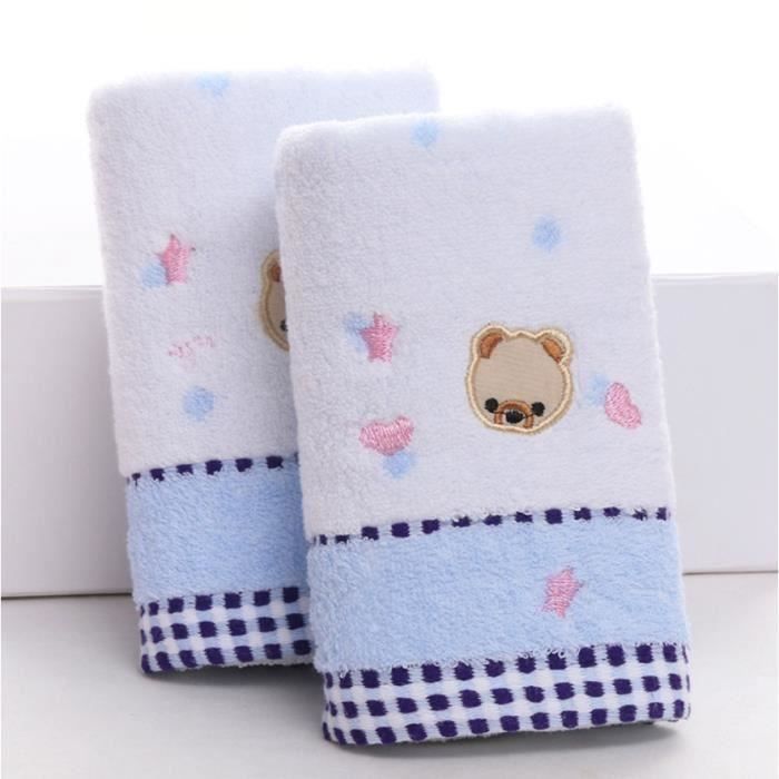 Lot de 2 Serviettes de toilette en Coton pour bébé enfant Serviette de bain Doux Belle Animal Bleu