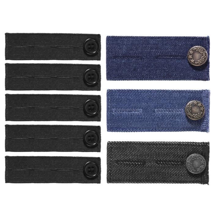 ROSENICE 8PCS Pantalon élastique ajustable Ceinture Bouton Extendeurs Extendeur de Jeans pour Pantalons Enceinte (Noir, Bleu