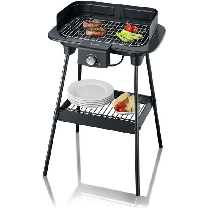 SEVERIN PG8551 Barbecue sur pieds - hauteur 73 cm - 2 300 W - surface de cuisson 37 x 23 cm - grille inox et pare-vent amovible - no