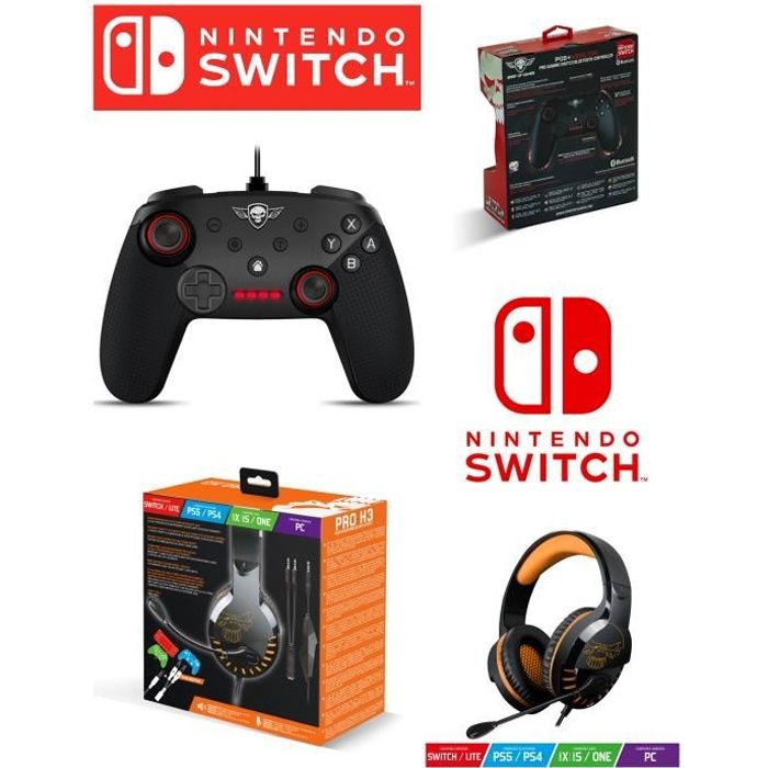 PACK Manette SWITCH Nintendo PRO GAMING Spirit of gamer + CASQUE SWITCH PRO-SH3 ORANGE SWITCH EDITION