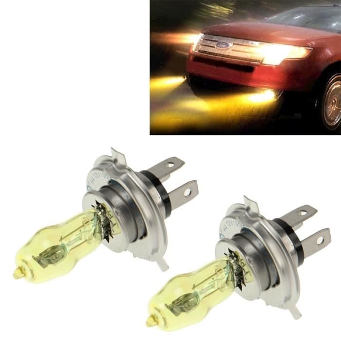 Lumière halogène voiture 2 X H4 HOD Ampoules halogènes 12V 100W 2400 LM 3500K jaune Phares