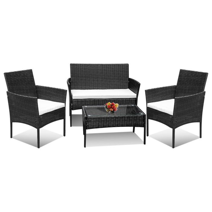 Riossad Salon de Jardin Ensemble de 4 avec 2 Fauteuils 1 Canapé 2 Places et 1 Table Noir SALON BAS DE JARDIN