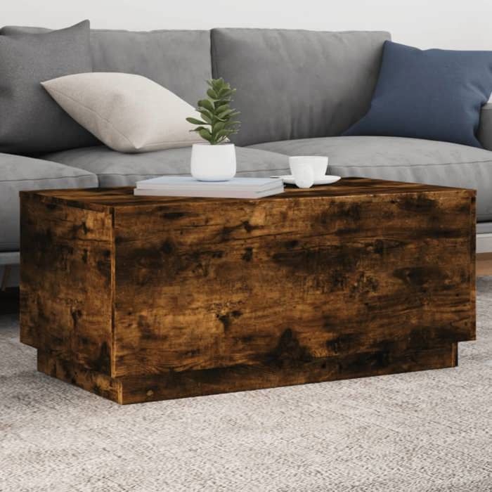 NEW Table basse bar contemporaine avec lumières LED chêne fumé 90x50x40 cm 34683