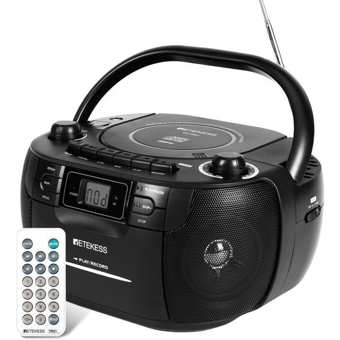 Retekess TR621 Boombox Poste Radio CDLecteur Cassette AudioEnregistrementTélécommandePrise en USB TF CasqueCadeaux familiaux