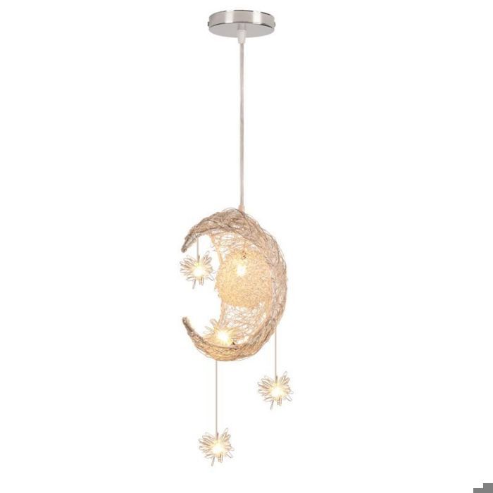 WOTTES Ø25CM Suspension Luminaire Mini Lune Étoiles LED Lustre avec 5 Ampoules Éclairage pour Chambre 1PCS Blanche Chaude
