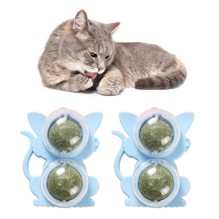 Comparer les prix de Lot de 2 Boules dHerbe à Chat Murales Jouet Rotatif pour Chats dIntérieur Nettoyage Dents