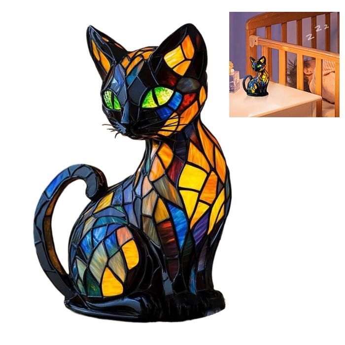 VEILLEUSE Lampe À Vitrail Danimaux - Lampe De Chat En Vitrail Vintage Table De Chevet Danimaux À La Main Lumière De Nuit