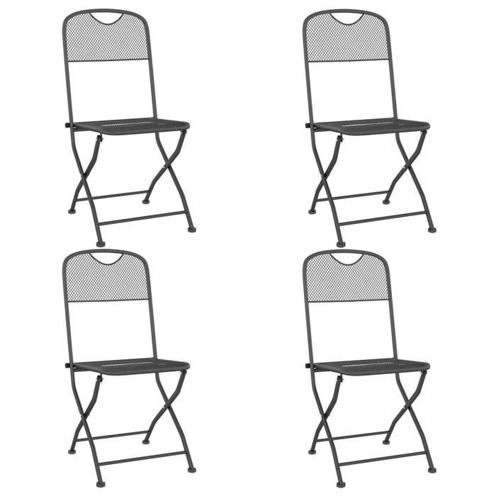 (SOLDES JUILLET)Chaises pliables jardin 4 PCS - UU - Scandinave Fauteuil salon - Maille métallique Anthracite FR1317339
