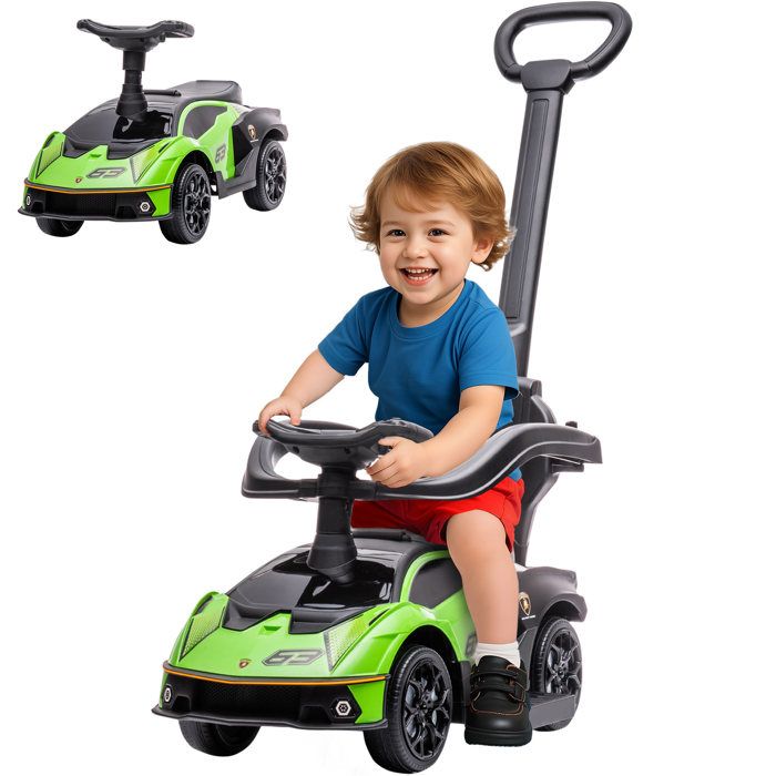AIYAPLAY Porteur enfant voiture &agrave; pousser 2 en 1 - licence officielle lamborghini essenza scv12 - nombreux &eacute;quipements - noir vert 