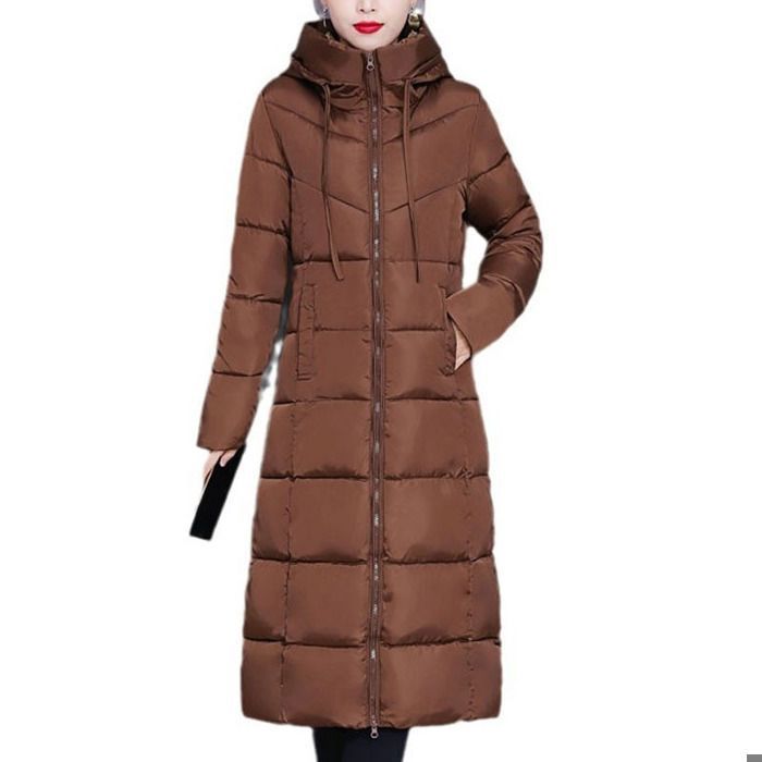 Doudoune Longue Femme Doudoune à Capuche Veste Chaud épais dhiver décontractée pour Ski Patinage XS-3XL Marron