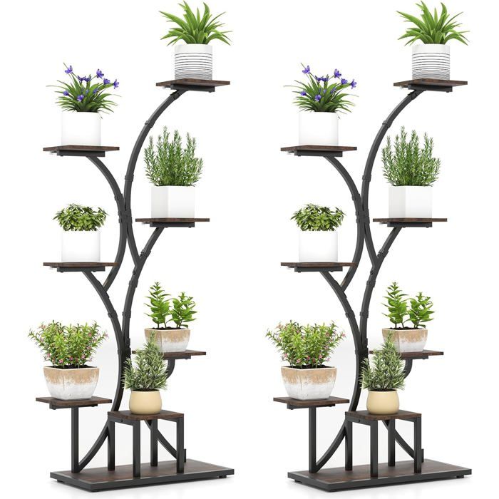 Lot de 2 Porte-Plantes 146 cm à 8 Niveaux COSTWAY Lampes de Culture à 10 Niveaux de Luminosité Minuterie Intérieur Extérieur
