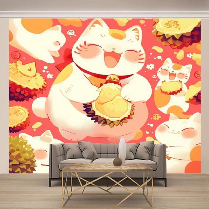 Papier Peint Chats De Dessin Animé 3D Panoramique Style Animé ...