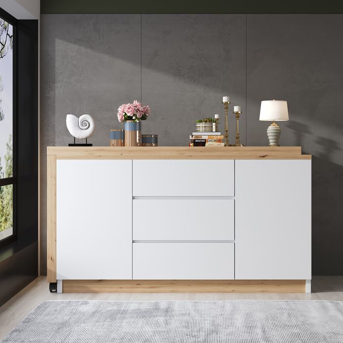 Bureau dangle 120x50x76.5cm - Plateau pivotant - 3 tiroirs et 2 portes - Avec roulettes verrouillables - Blanc+naturel Bureau dangle 120x50x76.5cm - Plateau pivotant - 3 tiroirs et 2 portes - Avec roulettes verrouillables - Blanc+naturel