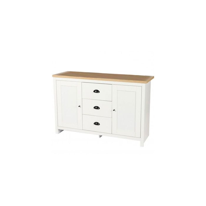 Buffet bois et blanc 2 portes et 3 tiroirs - 119x39.5x77cm Buffet bois et blanc 2 portes et 3 tiroirs - 119x39.5x77cm
